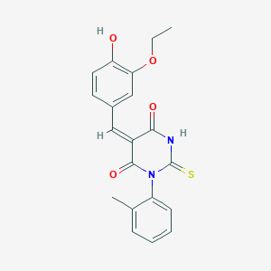 molecular formula C20H18N2O4S B5916824 5-(3-ethoxy-4-hydroxybenzylidene)-1-(2-methylphenyl)-2-thioxodihydro-4,6(1H,5H)-pyrimidinedione 