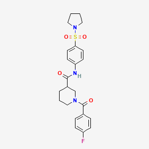 molecular formula C23H26FN3O4S B5917156 1-(4-fluorobenzoyl)-N-[4-(1-pyrrolidinylsulfonyl)phenyl]-3-piperidinecarboxamide 