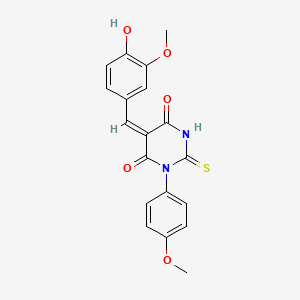 molecular formula C19H16N2O5S B5917313 5-(4-hydroxy-3-methoxybenzylidene)-1-(4-methoxyphenyl)-2-thioxodihydro-4,6(1H,5H)-pyrimidinedione 