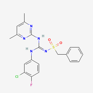 molecular formula C20H19ClFN5O2S B5917398 N-{[(3-chloro-4-fluorophenyl)amino][(4,6-dimethyl-2-pyrimidinyl)amino]methylene}-1-phenylmethanesulfonamide 