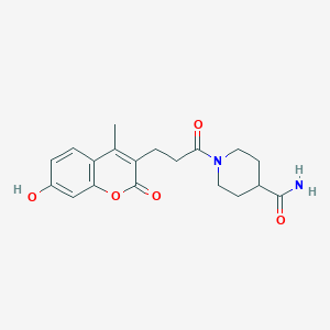 molecular formula C19H22N2O5 B5917636 1-[3-(7-hydroxy-4-methyl-2-oxo-2H-chromen-3-yl)propanoyl]-4-piperidinecarboxamide 