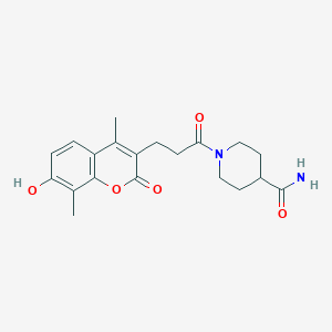 molecular formula C20H24N2O5 B5917659 1-[3-(7-hydroxy-4,8-dimethyl-2-oxo-2H-chromen-3-yl)propanoyl]-4-piperidinecarboxamide 