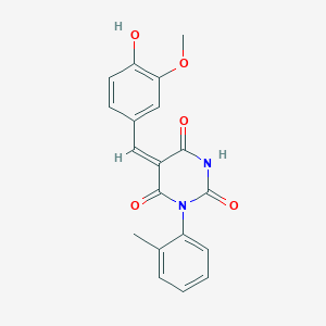 molecular formula C19H16N2O5 B5917781 5-(4-hydroxy-3-methoxybenzylidene)-1-(2-methylphenyl)-2,4,6(1H,3H,5H)-pyrimidinetrione 
