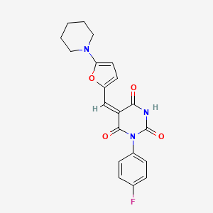 molecular formula C20H18FN3O4 B5917933 1-(4-fluorophenyl)-5-{[5-(1-piperidinyl)-2-furyl]methylene}-2,4,6(1H,3H,5H)-pyrimidinetrione 