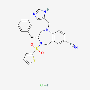 molecular formula C25H24ClN5O2S2 B591819 (3R)-3-benzyl-1-(1H-imidazol-5-ylmethyl)-4-thiophen-2-ylsulfonyl-3,5-dihydro-2H-1,4-benzodiazepine-7-carbonitrile;hydrochloride CAS No. 195981-08-9