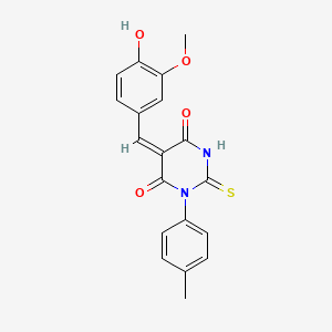 molecular formula C19H16N2O4S B5918465 5-(4-hydroxy-3-methoxybenzylidene)-1-(4-methylphenyl)-2-thioxodihydro-4,6(1H,5H)-pyrimidinedione 