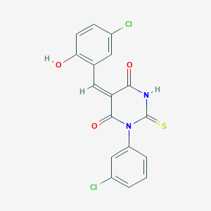 (5E)-5-[(5-chloro-2-hydroxyphenyl)methylidene]-1-(3-chlorophenyl)-2-sulfanylidene-1,3-diazinane-4,6-dione