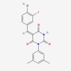 (5E)-1-(3,5-dimethylphenyl)-5-(4-hydroxy-3-iodobenzylidene)pyrimidine-2,4,6(1H,3H,5H)-trione