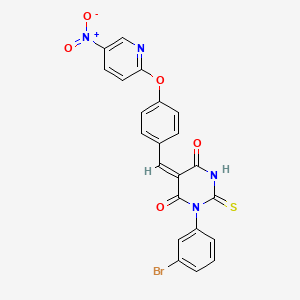 (5E)-1-(3-bromophenyl)-5-[[4-(5-nitropyridin-2-yl)oxyphenyl]methylidene]-2-sulfanylidene-1,3-diazinane-4,6-dione