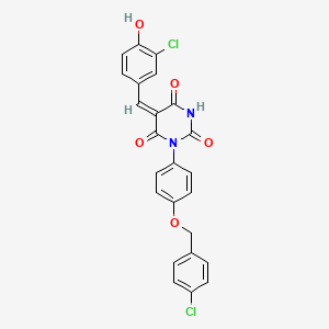 (5E)-5-[(3-chloro-4-hydroxyphenyl)methylidene]-1-[4-[(4-chlorophenyl)methoxy]phenyl]-1,3-diazinane-2,4,6-trione