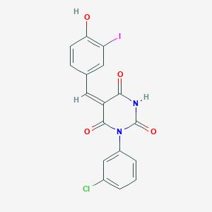 (5E)-1-(3-chlorophenyl)-5-(4-hydroxy-3-iodobenzylidene)pyrimidine-2,4,6(1H,3H,5H)-trione