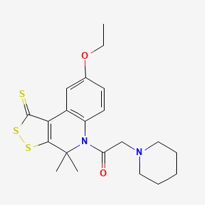 1-{8-ETHOXY-4,4-DIMETHYL-1-SULFANYLIDENE-1H,4H,5H-[1,2]DITHIOLO[3,4-C]QUINOLIN-5-YL}-2-(PIPERIDIN-1-YL)ETHAN-1-ONE