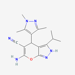 6-amino-3-isopropyl-4-(1,3,5-trimethyl-1H-pyrazol-4-yl)-2,4-dihydropyrano[2,3-c]pyrazole-5-carbonitrile