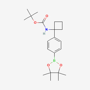 molecular formula C21H32BNO4 B592112 tert-Butyl (1-(4-(4,4,5,5-tetramethyl-1,3,2-dioxaborolan-2-yl)phenyl)cyclobutyl)carbamate CAS No. 1032528-06-5