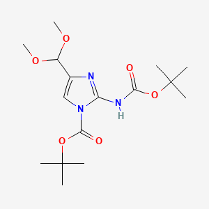 molecular formula C16H27N3O6 B592174 tert-Butyl 2-((tert-butoxycarbonyl)amino)-4-(dimethoxymethyl)-1H-imidazole-1-carboxylate CAS No. 1000701-68-7