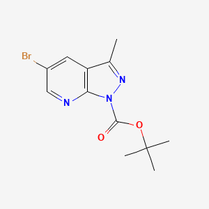 molecular formula C12H14BrN3O2 B592324 叔丁基5-溴-3-甲基-1H-吡唑并[3,4-b]吡啶-1-羧酸酯 CAS No. 916258-24-7