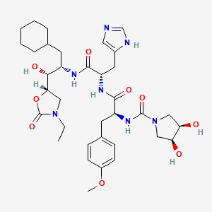B592453 (3R,4S)-N-[(2S)-1-[[(2S)-1-[[(1R,2S)-3-cyclohexyl-1-[(5S)-3-ethyl-2-oxo-1,3-oxazolidin-5-yl]-1-hydroxypropan-2-yl]amino]-3-(1H-imidazol-5-yl)-1-oxopropan-2-yl]amino]-3-(4-methoxyphenyl)-1-oxopropan-2-yl]-3,4-dihydroxypyrrolidine-1-carboxamide CAS No. 127944-49-4