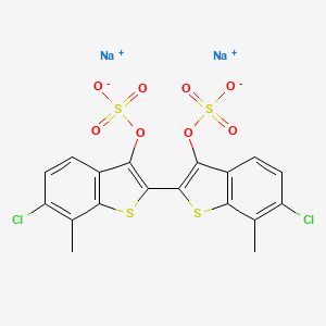 molecular formula C18H10Cl2Na2O8S4 B592471 Disodium;[6-chloro-2-(6-chloro-7-methyl-3-sulfonatooxy-1-benzothiophen-2-yl)-7-methyl-1-benzothiophen-3-yl] sulfate CAS No. 10126-98-4