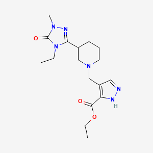 molecular formula C17H26N6O3 B5925378 ethyl 4-{[3-(4-ethyl-1-methyl-5-oxo-4,5-dihydro-1H-1,2,4-triazol-3-yl)piperidin-1-yl]methyl}-1H-pyrazole-3-carboxylate 