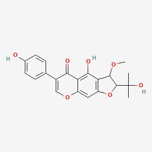 molecular formula C21H20O7 B592813 4-Hydroxy-6-(4-hydroxyphenyl)-2-(2-hydroxypropan-2-yl)-3-methoxy-2,3-dihydrofuro[3,2-g]chromen-5-one CAS No. 221002-11-5