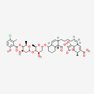 molecular formula C49H61ClO16 B592992 (3R,6R,7Z,13R,16S,17S,21R,22R)-17-[(2S,4R,5S,6R)-5-[(2R,4R,5S,6R)-5-(3-chloro-6-hydroxy-2-methylbenzoyl)oxy-4-hydroxy-6-methyloxan-2-yl]oxy-4-hydroxy-6-methyloxan-2-yl]oxy-28-hydroxy-3,22-dimethyl-23,26-dioxo-24,27-dioxapentacyclo[23.2.1.01,6.013,22.016,21]octacosa-4,7,14,25(28)-tetraene-4-carboxylic acid CAS No. 134615-15-9