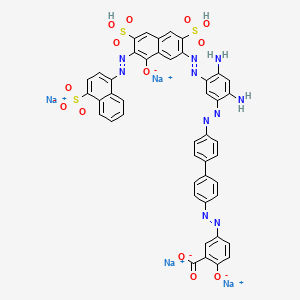 molecular formula C45H28N10Na4O13S3 B593014 Tetrasodium;5-[[4-[4-[[2,4-diamino-5-[[8-oxido-3,6-disulfo-7-[(4-sulfonatonaphthalen-1-yl)diazenyl]naphthalen-2-yl]diazenyl]phenyl]diazenyl]phenyl]phenyl]diazenyl]-2-oxidobenzoate CAS No. 10169-49-0