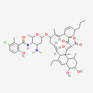 molecular formula C50H67ClN2O10 B593097 17-O-(4-((3-Chloro-6-hydroxy-2-methylbenzoyl)amino)-2,3,4,6-tetradeoxy-3-(dimethylamino)-beta-D-lyxo-hexopyranosyl)-22-de(hydroxymethyl)-8,14,23-tridemethyl-12-ethyl-8-hydroxy-23-propylkijanolide CAS No. 132054-37-6