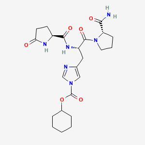 molecular formula C23H32N6O6 B593176 cyclohexyl 4-[(2S)-3-[(2S)-2-carbamoylpyrrolidin-1-yl]-3-oxo-2-[[(2S)-5-oxopyrrolidine-2-carbonyl]amino]propyl]imidazole-1-carboxylate CAS No. 130817-99-1