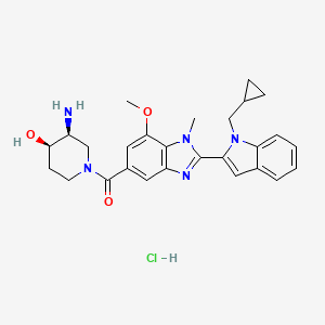 molecular formula C27H32ClN5O3 B593301 ((3S,4R)-3-Amino-4-hydroxypiperidin-1-yl)(2-(1-(cyclopropylmethyl)-1H-indol-2-yl)-7-methoxy-1-methyl-1H-benzo[d]imidazol-5-yl)methanone hydrochloride CAS No. 1652591-81-5