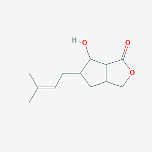 molecular formula C12H18O3 B593317 4-Hydroxy-5-(3-methylbut-2-enyl)-1,3a,4,5,6,6a-hexahydrocyclopenta[c]furan-3-one CAS No. 1623786-66-2