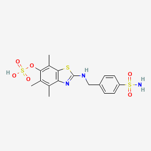 4,5,7-Trimethyl-2-[(4-sulfamoylbenzyl)amino]-1,3-benzothiazol-6-yl hydrogen sulfate
