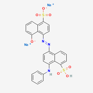 molecular formula C26H17N3Na2O7S2 B593413 Disodium;4-[(4-anilino-5-sulfonaphthalen-1-yl)diazenyl]-5-oxidonaphthalene-1-sulfonate CAS No. 10190-75-7