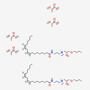 molecular formula C72H142N4O18+2 B593554 (3-butoxy-2-hydroxypropyl)-dimethyl-[3-[[(9Z,12Z)-octadeca-9,12-dienoyl]amino]propyl]azanium;2-hydroxypropanoic acid CAS No. 132561-32-1