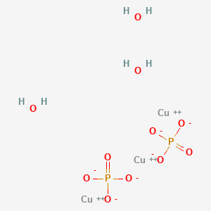 molecular formula Cu3H6O11P2 B593692 Cupric phosphate trihydrate CAS No. 10031-48-8