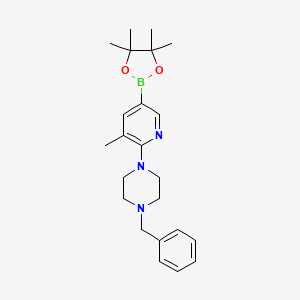 molecular formula C23H32BN3O2 B593803 1-Benzyl-4-(3-methyl-5-(4,4,5,5-tetramethyl-1,3,2-dioxaborolan-2-yl)pyridin-2-yl)piperazine CAS No. 1332393-05-1