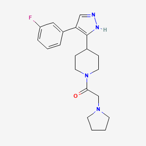 1-[4-[4-(3-fluorophenyl)-1H-pyrazol-5-yl]piperidin-1-yl]-2-pyrrolidin-1-ylethanone