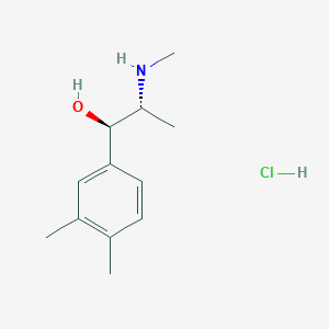 molecular formula C12H20ClNO B594163 3,4-Dimethylmethcathinone metabolite (hydrochloride) ((+/-)-Pseudoephedrine stereochemistry) CAS No. 4865-62-7