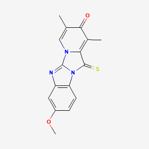 molecular formula C16H13N3O2S B594507 8-Methoxy-1,3-dimethyl-12-thioxopyrido(1',2':3,4)imidazo(1,2-a)benzimidazol-2(12H)-one CAS No. 125656-82-8