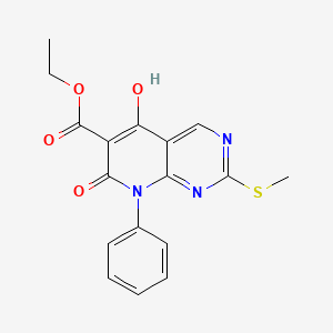 molecular formula C17H15N3O4S B594630 Ethyl 5-hydroxy-2-(methylthio)-7-oxo-8-phenyl-7,8-dihydropyrido[2,3-d]pyrimidine-6-carboxylate CAS No. 1253791-97-7
