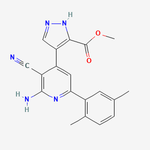 molecular formula C19H17N5O2 B5947426 methyl 4-[2-amino-3-cyano-6-(2,5-dimethylphenyl)pyridin-4-yl]-1H-pyrazole-3-carboxylate 