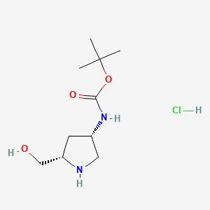 molecular formula C10H21ClN2O3 B594761 tert-Butyl ((3S,5S)-5-(hydroxymethyl)pyrrolidin-3-yl)carbamate hydrochloride CAS No. 1217680-19-7