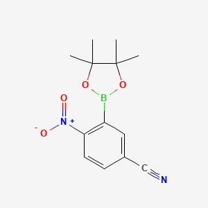 molecular formula C13H15BN2O4 B594787 4-Nitro-3-(4,4,5,5-tetramethyl-1,3,2-dioxaborolan-2-yl)benzonitrile CAS No. 1218791-27-5
