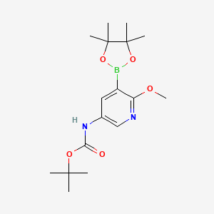 molecular formula C17H27BN2O5 B594931 叔丁基（6-甲氧基-5-（4,4,5,5-四甲基-1,3,2-二氧杂硼杂环-2-基）吡啶-3-基）氨基甲酸酯 CAS No. 1309982-65-7