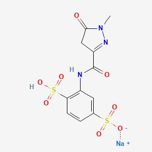 molecular formula C11H10N3NaO8S2 B594940 3-[[(1-Methyl-5-oxo-2-pyrazolin-3-yl)carbonyl]amino]-4-(hydroxysulfonyl)benzenesulfonic acid sodium salt CAS No. 131190-74-4