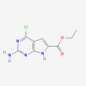 molecular formula C9H9ClN4O2 B594991 Ethyl 2-amino-4-chloro-7H-pyrrolo[2,3-d]pyrimidine-6-carboxylate CAS No. 1260860-78-3