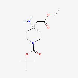molecular formula C14H26N2O4 B595082 Tert-butyl 4-amino-4-(2-ethoxy-2-oxoethyl)piperidine-1-carboxylate CAS No. 1333222-34-6