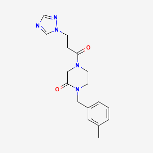 molecular formula C17H21N5O2 B5951497 1-(3-methylbenzyl)-4-[3-(1H-1,2,4-triazol-1-yl)propanoyl]piperazin-2-one 