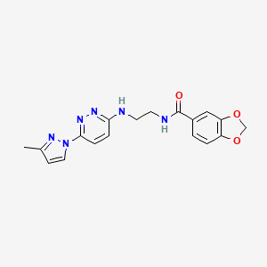 molecular formula C18H18N6O3 B5951693 N-(2-{[6-(3-methyl-1H-pyrazol-1-yl)-3-pyridazinyl]amino}ethyl)-1,3-benzodioxole-5-carboxamide 