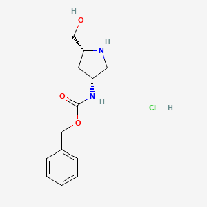 molecular formula C13H19ClN2O3 B595172 Benzyl ((3R,5R)-5-(hydroxymethyl)pyrrolidin-3-yl)carbamate hydrochloride CAS No. 1217692-66-4
