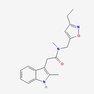 molecular formula C18H21N3O2 B5951749 N-[(3-ethylisoxazol-5-yl)methyl]-N-methyl-2-(2-methyl-1H-indol-3-yl)acetamide 